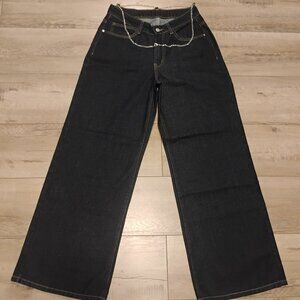 SHEIN Women's Loose Fit Patch Pocket V-Shape Low-Waist Wide Leg Casual Jeans